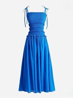 J. Crew Royal Blue Smocked Maxi Dress with Tie Straps